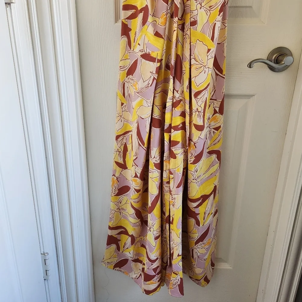 Abstract Plumeria Womens Nine West Crisscross Neck Wide Leg Jumpsuit NWT Size XL